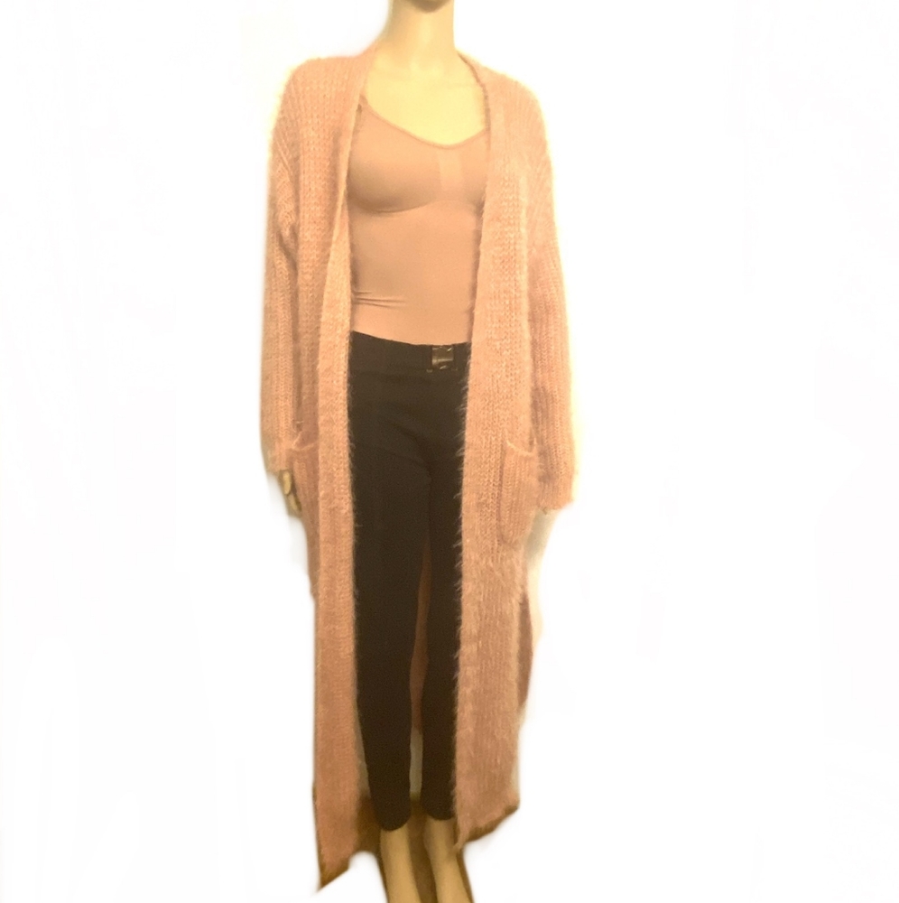 Blush Pink Furry Duster Sweater